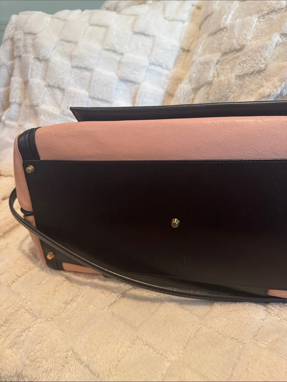 Chloe Black and Blush Pink Leather Satchel with shoulder strap.